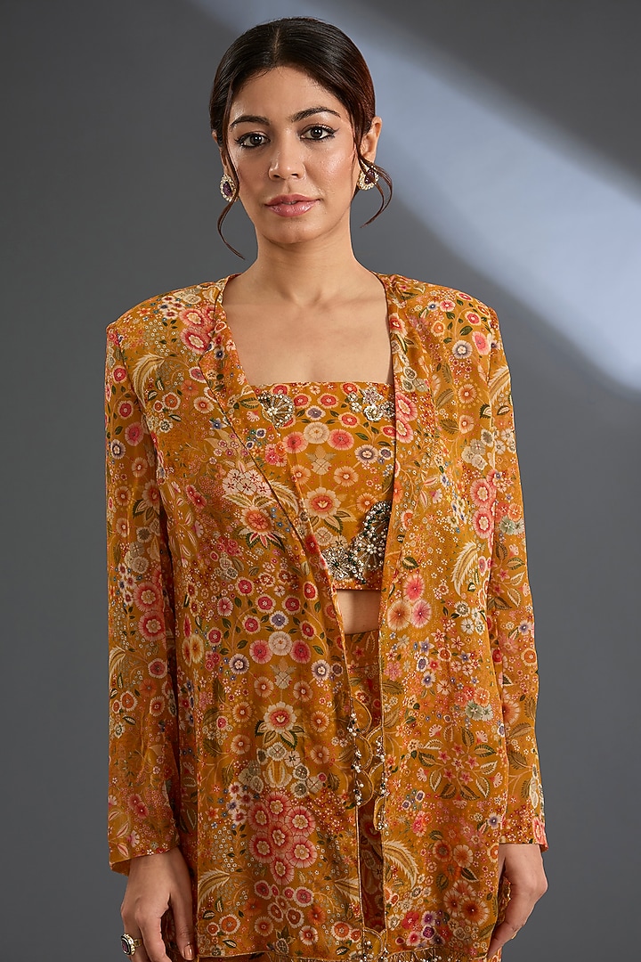 Yellow Georgette Printed Jacket Set by Ridhi Mehra at Pernia's Pop Up Shop