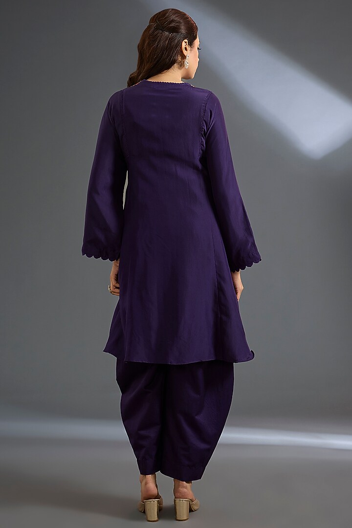 Purple Cotton Satin Kurta Set by Ridhi Mehra at Pernia's Pop Up Shop