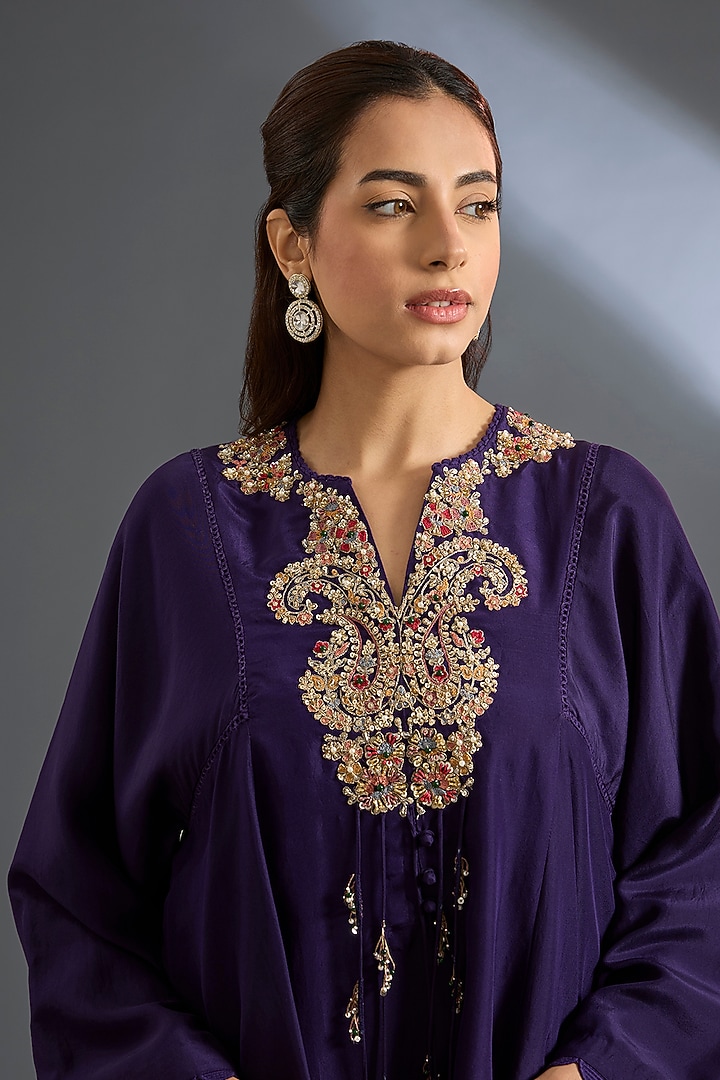 Purple Cotton Satin Kurta Set by Ridhi Mehra at Pernia's Pop Up Shop
