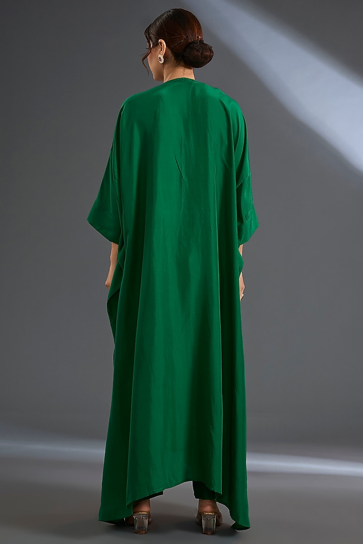 Bottle Green Habutai Silk Kaftan Set by Ridhi Mehra at Pernia's Pop Up Shop