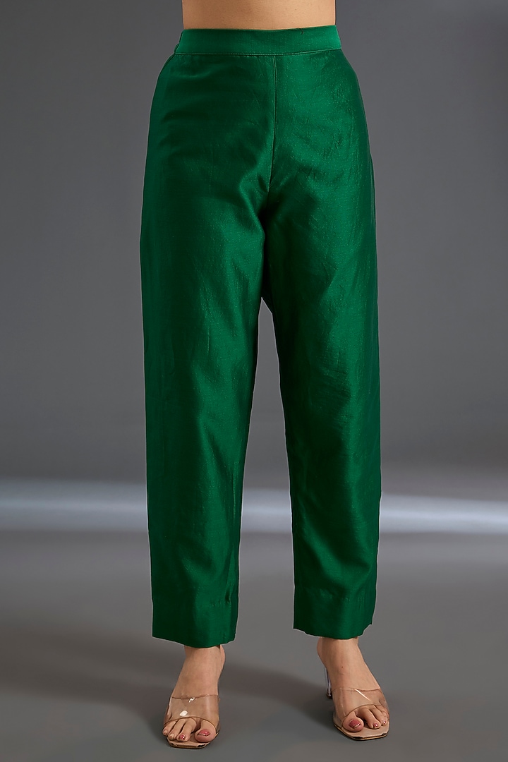 Bottle Green Habutai Silk Kaftan Set by Ridhi Mehra at Pernia's Pop Up Shop