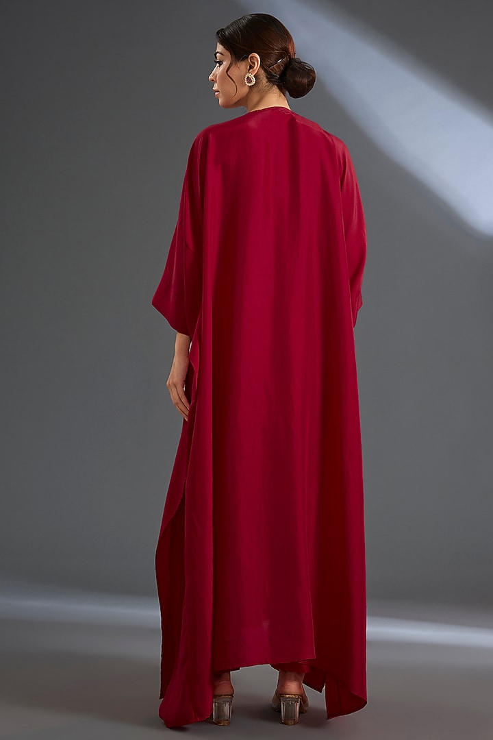 Red Habutai Silk Kaftan Set by Ridhi Mehra at Pernia's Pop Up Shop