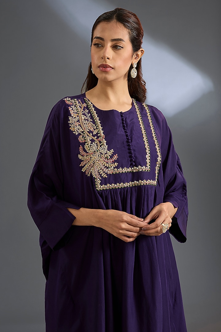 Purple Habutai Silk Kaftan Set by Ridhi Mehra at Pernia's Pop Up Shop