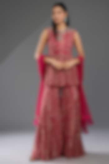 Fuchsia Chiffon Printed Gharara Set by Ridhi Mehra at Pernia's Pop Up Shop