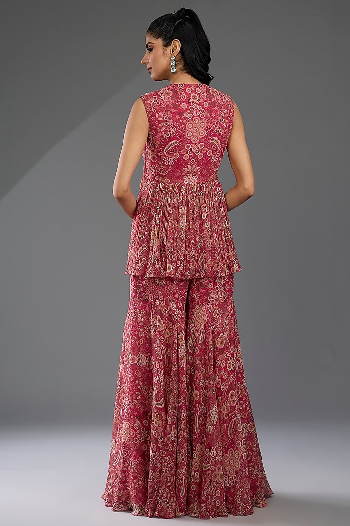 Fuchsia Chiffon Printed Gharara Set by Ridhi Mehra at Pernia's Pop Up Shop