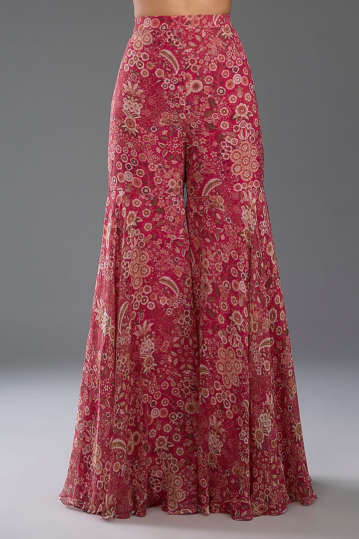 Fuchsia Chiffon Printed Gharara Set by Ridhi Mehra at Pernia's Pop Up Shop