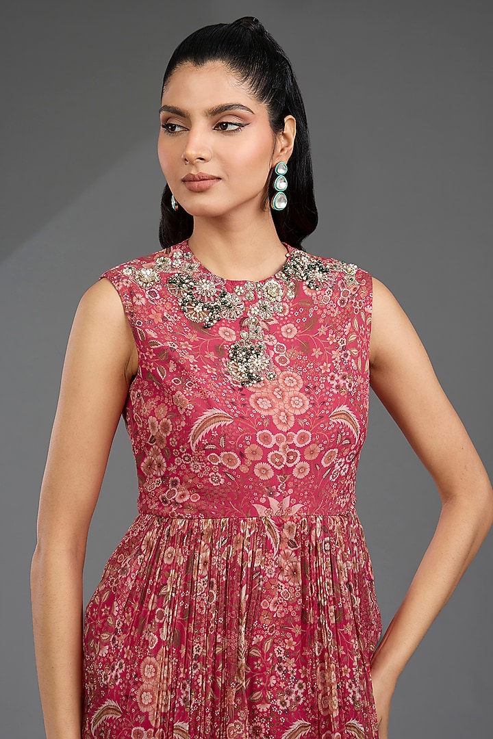 Fuchsia Chiffon Printed Gharara Set by Ridhi Mehra at Pernia's Pop Up Shop