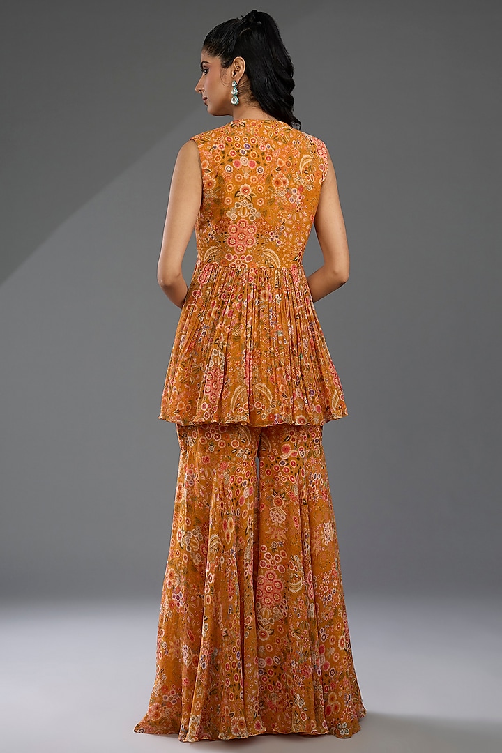 Yellow Chiffon Printed Gharara Set by Ridhi Mehra at Pernia's Pop Up Shop