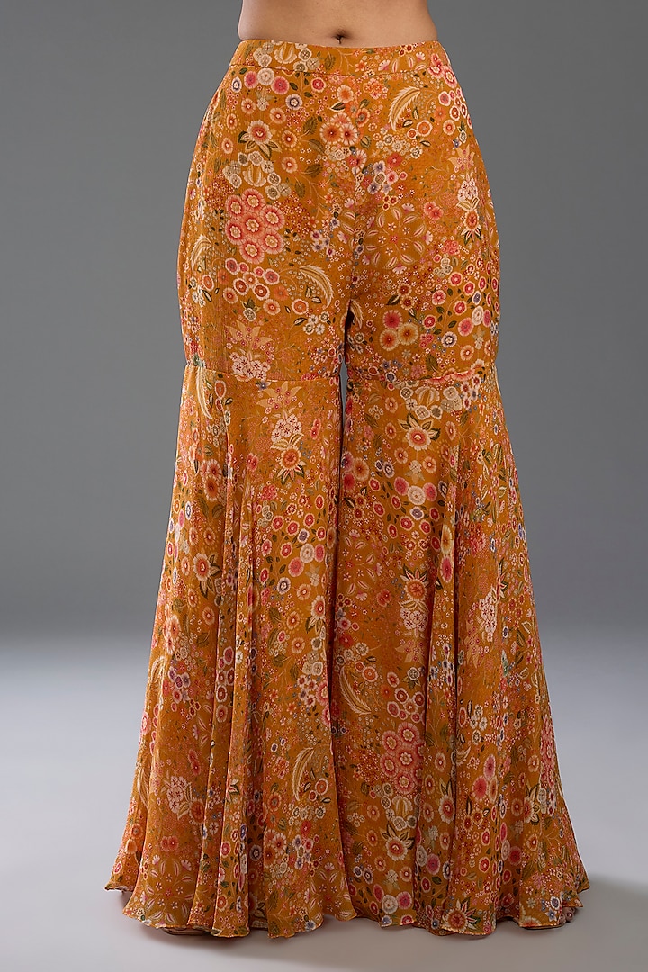 Yellow Chiffon Printed Gharara Set by Ridhi Mehra at Pernia's Pop Up Shop