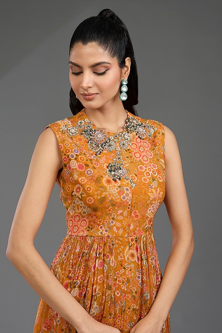 Yellow Chiffon Printed Gharara Set by Ridhi Mehra at Pernia's Pop Up Shop