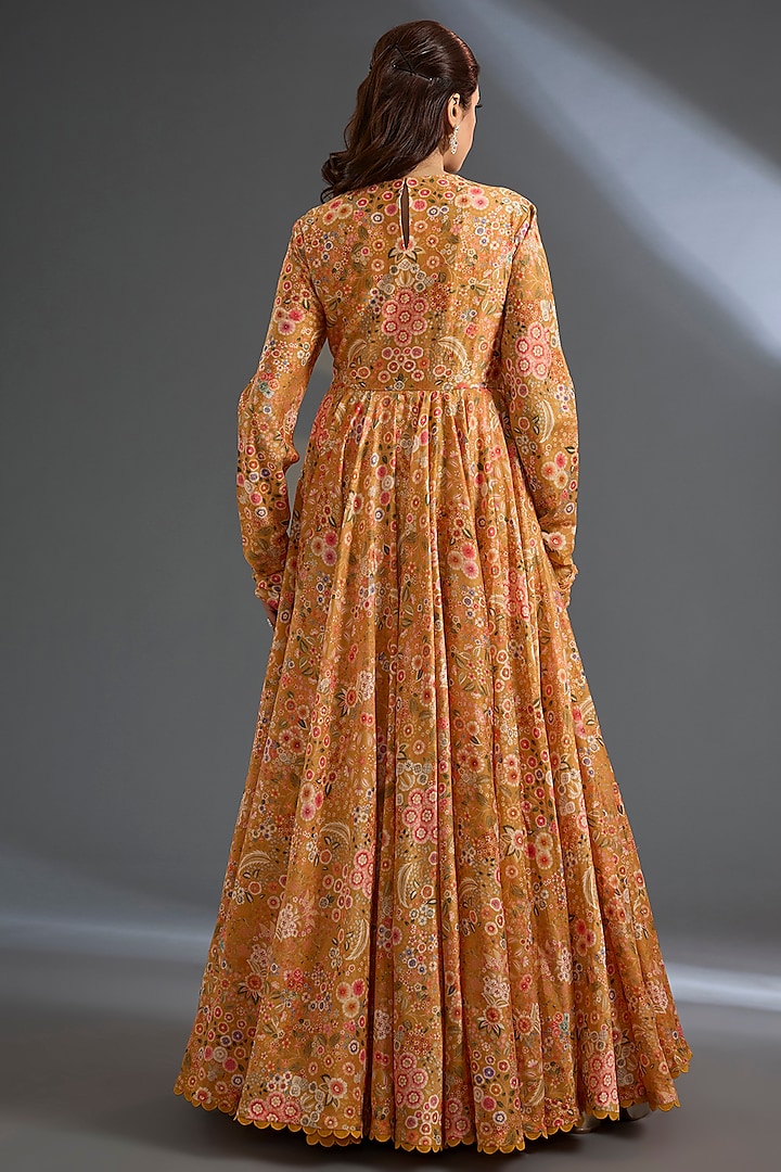 Yellow Chanderi Printed Wedding Anarkali Set by Ridhi Mehra at Pernia's Pop Up Shop