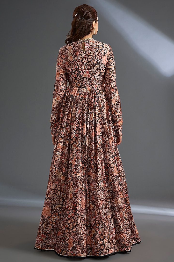 Black Chanderi Printed Wedding Anarkali Set by Ridhi Mehra at Pernia's Pop Up Shop