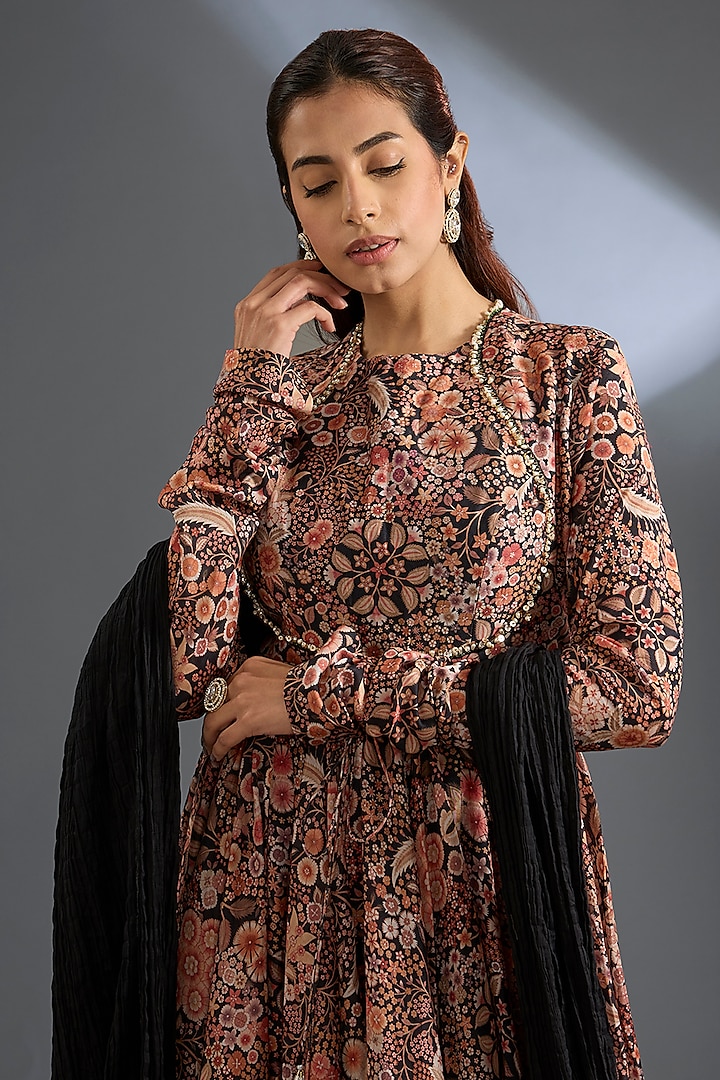 Black Chanderi Printed Wedding Anarkali Set by Ridhi Mehra at Pernia's Pop Up Shop