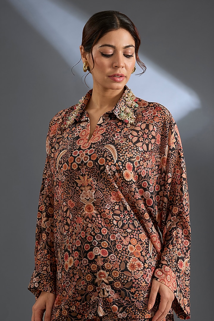 Black Fine Silk Co-Ord Set by Ridhi Mehra at Pernia's Pop Up Shop