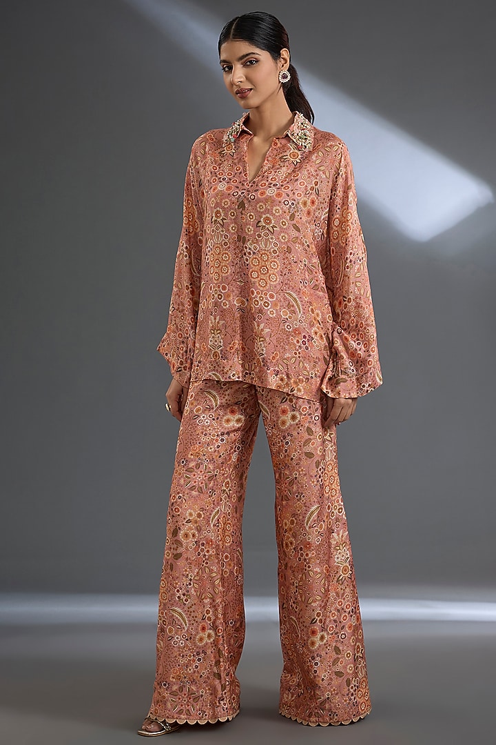 Dusky Pink Fine Silk Printed Co-Ord Set by Ridhi Mehra at Pernia's Pop Up Shop