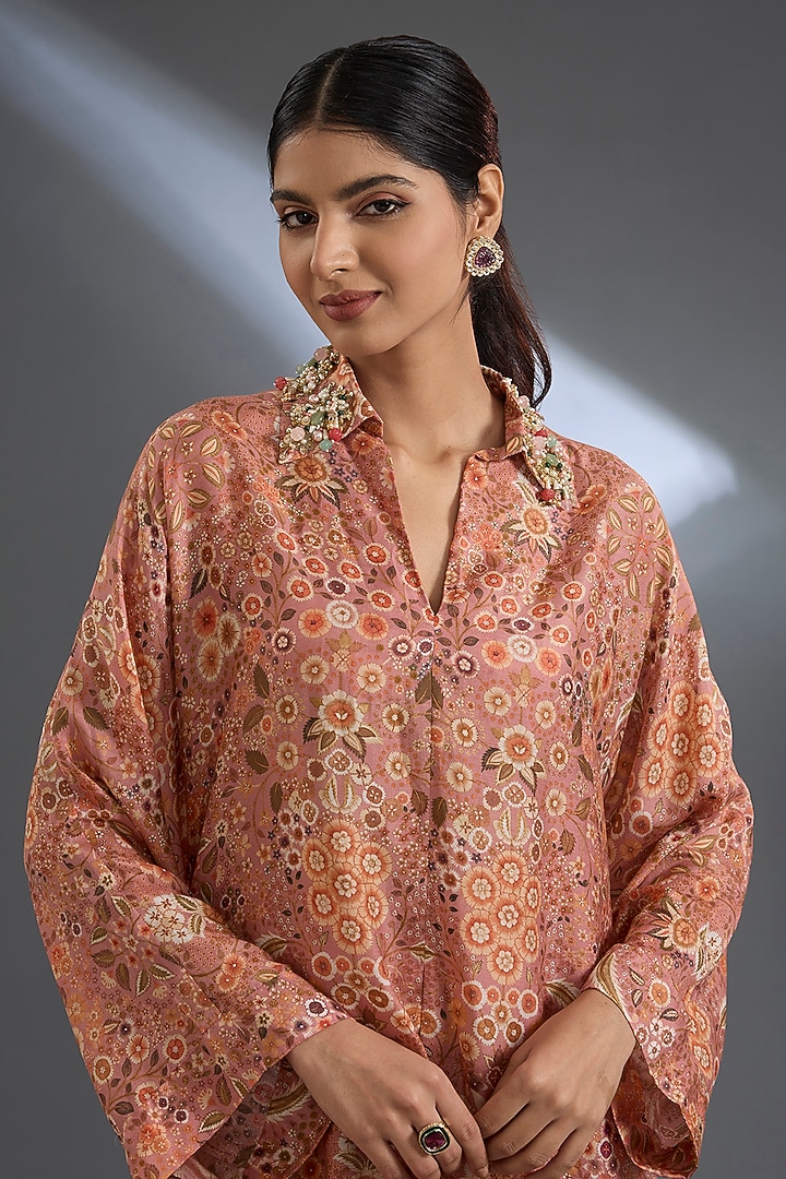 Dusky Pink Fine Silk Printed Co-Ord Set by Ridhi Mehra at Pernia's Pop Up Shop