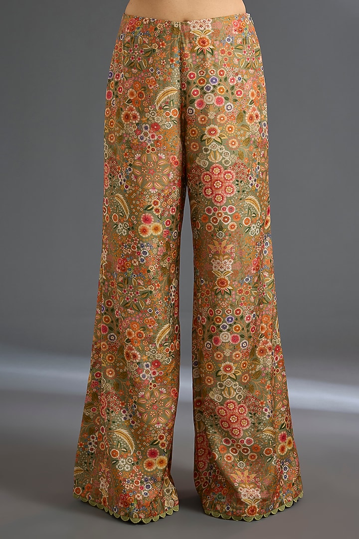 Olive Green Fine Silk Printed Co-Ord Set by Ridhi Mehra at Pernia's Pop Up Shop