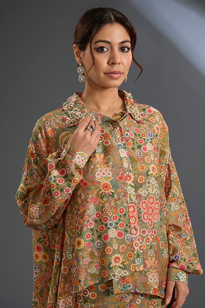 Olive Green Raw Silk Co-Ord Set by Ridhi Mehra at Pernia's Pop Up Shop