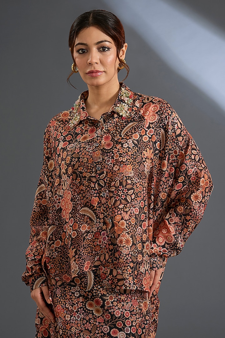 Black Raw Silk Co-Ord Set by Ridhi Mehra at Pernia's Pop Up Shop