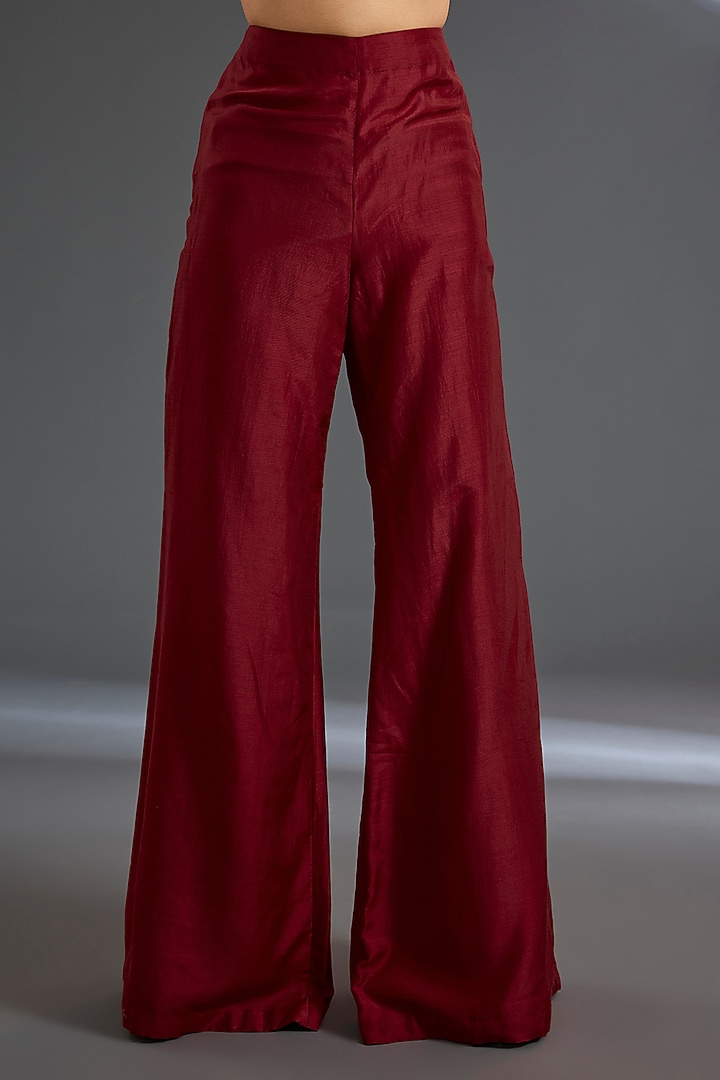 Red Fine Silk Flared Co-Ord Set by Ridhi Mehra at Pernia's Pop Up Shop