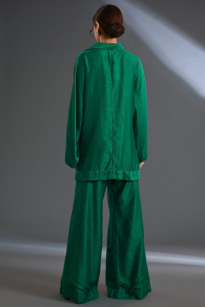 Emerald Green Fine Silk Flared Co-Ord Set by Ridhi Mehra at Pernia's Pop Up Shop