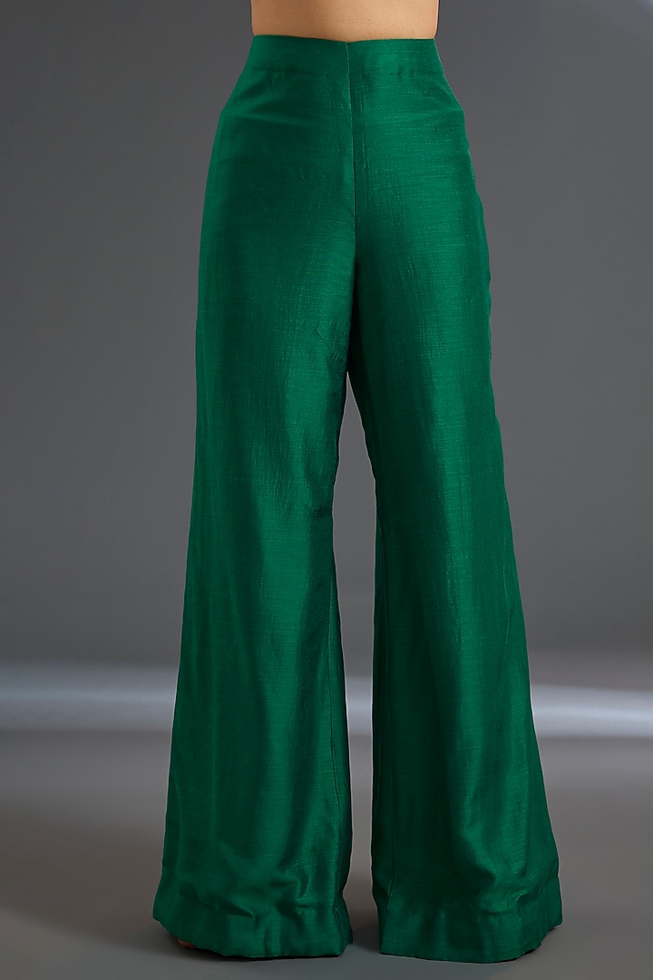 Emerald Green Fine Silk Flared Co-Ord Set by Ridhi Mehra at Pernia's Pop Up Shop