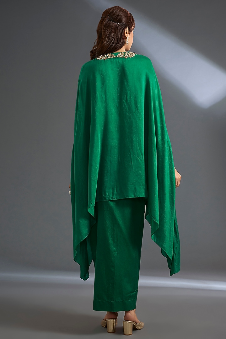 Bottle Green Fine Silk Cape Set by Ridhi Mehra at Pernia's Pop Up Shop