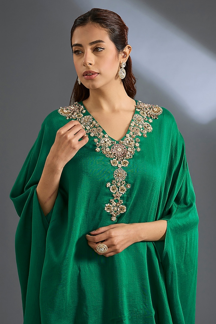 Bottle Green Fine Silk Cape Set by Ridhi Mehra at Pernia's Pop Up Shop