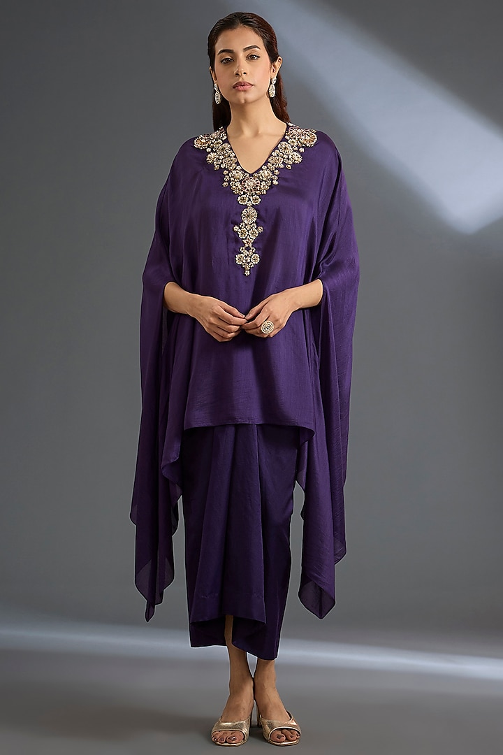 Purple Fine Silk Cape Set by Ridhi Mehra at Pernia's Pop Up Shop