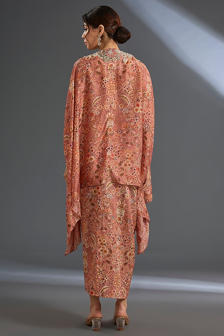 Dusky Pink Fine Silk Printed Cape Set by Ridhi Mehra at Pernia's Pop Up Shop