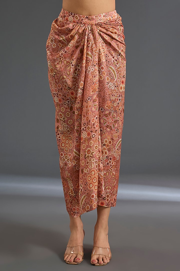Dusky Pink Fine Silk Printed Cape Set by Ridhi Mehra at Pernia's Pop Up Shop