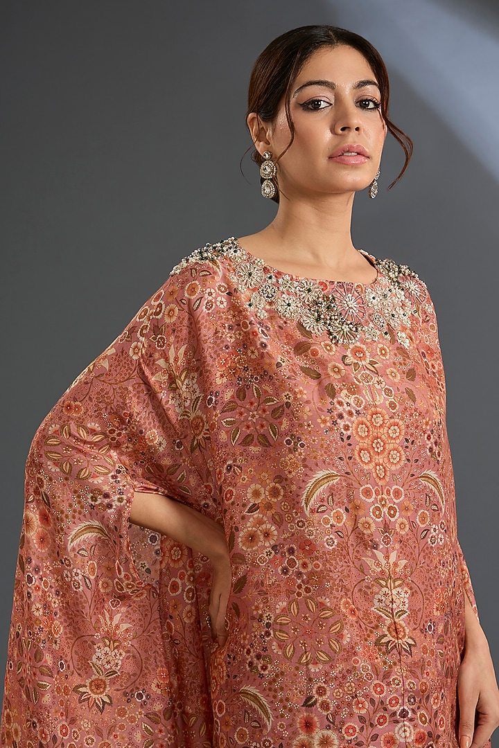 Dusky Pink Fine Silk Printed Cape Set by Ridhi Mehra at Pernia's Pop Up Shop