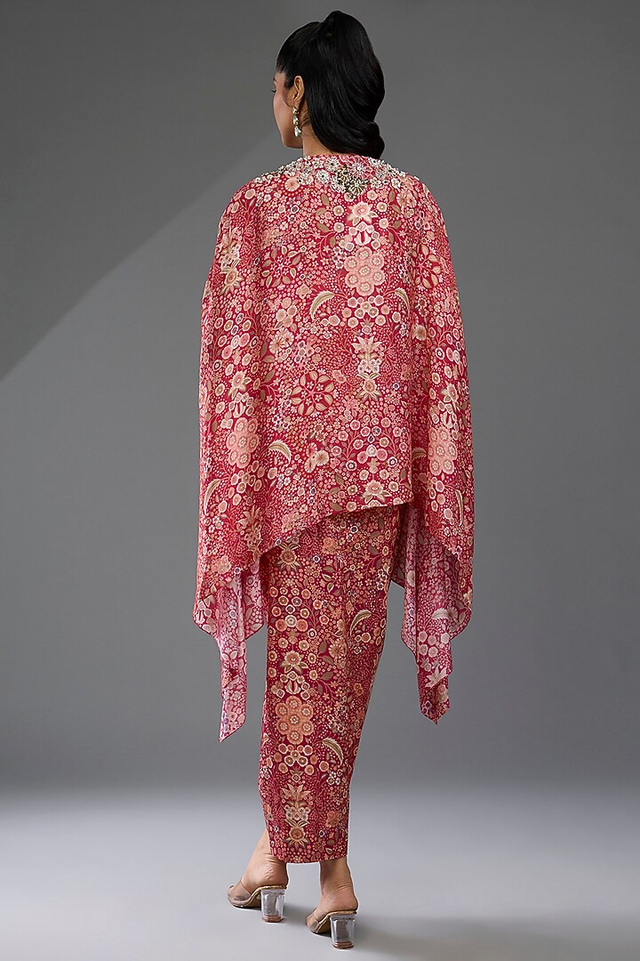 Red Fine Silk Printed Cape Set by Ridhi Mehra at Pernia's Pop Up Shop