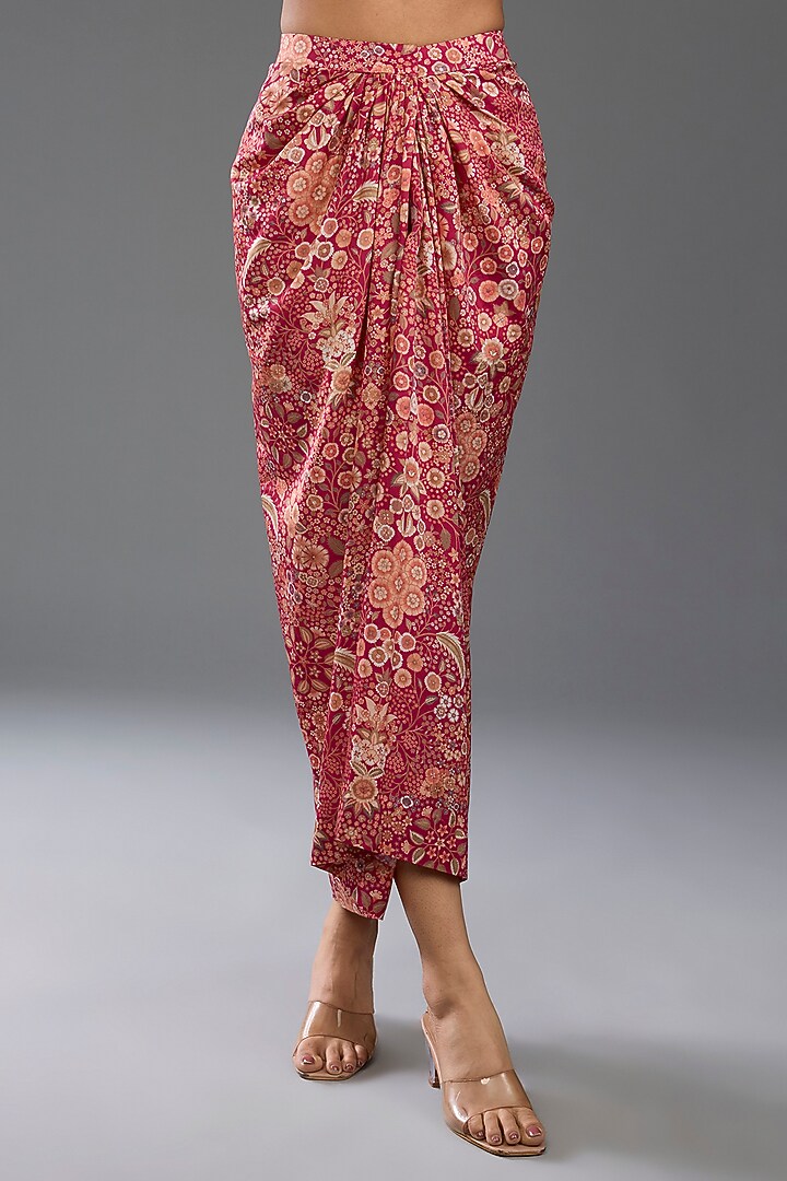 Red Fine Silk Printed Cape Set by Ridhi Mehra at Pernia's Pop Up Shop