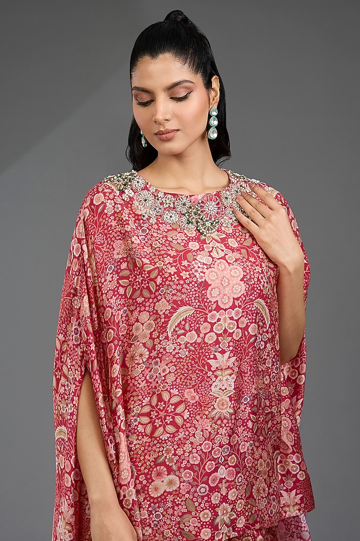 Red Fine Silk Printed Cape Set by Ridhi Mehra at Pernia's Pop Up Shop