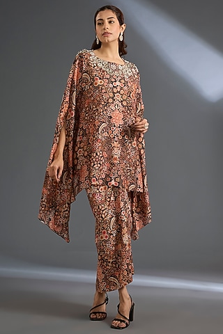 Black Fine Silk Printed Cape Set by Ridhi Mehra