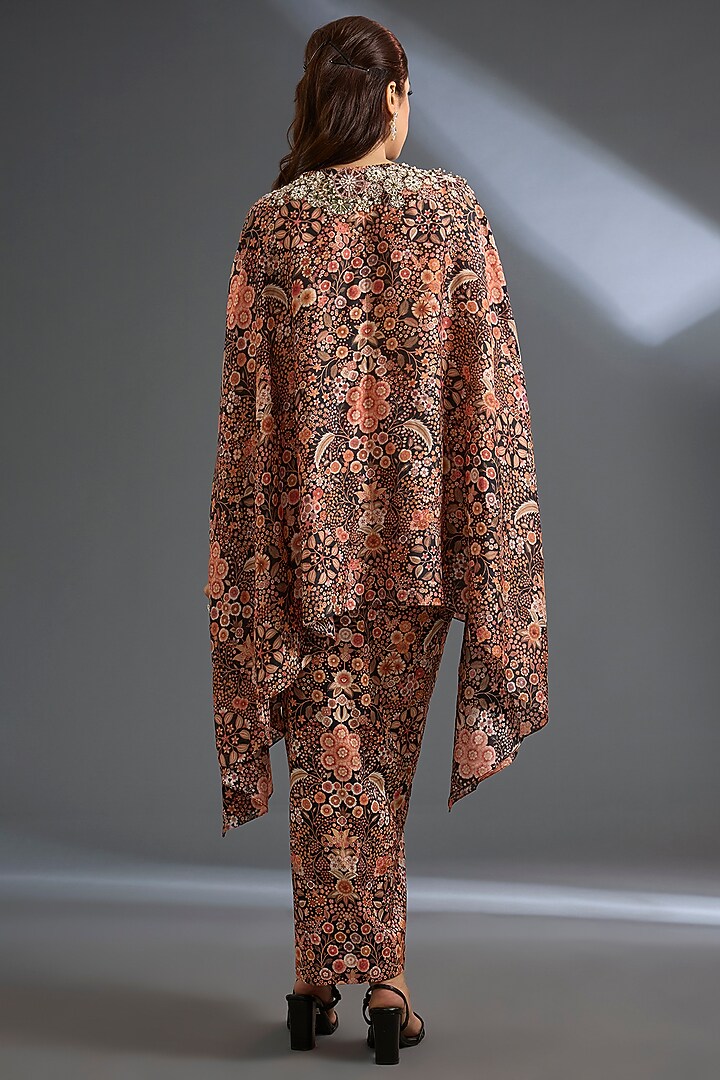 Black Fine Silk Printed Cape Set by Ridhi Mehra at Pernia's Pop Up Shop