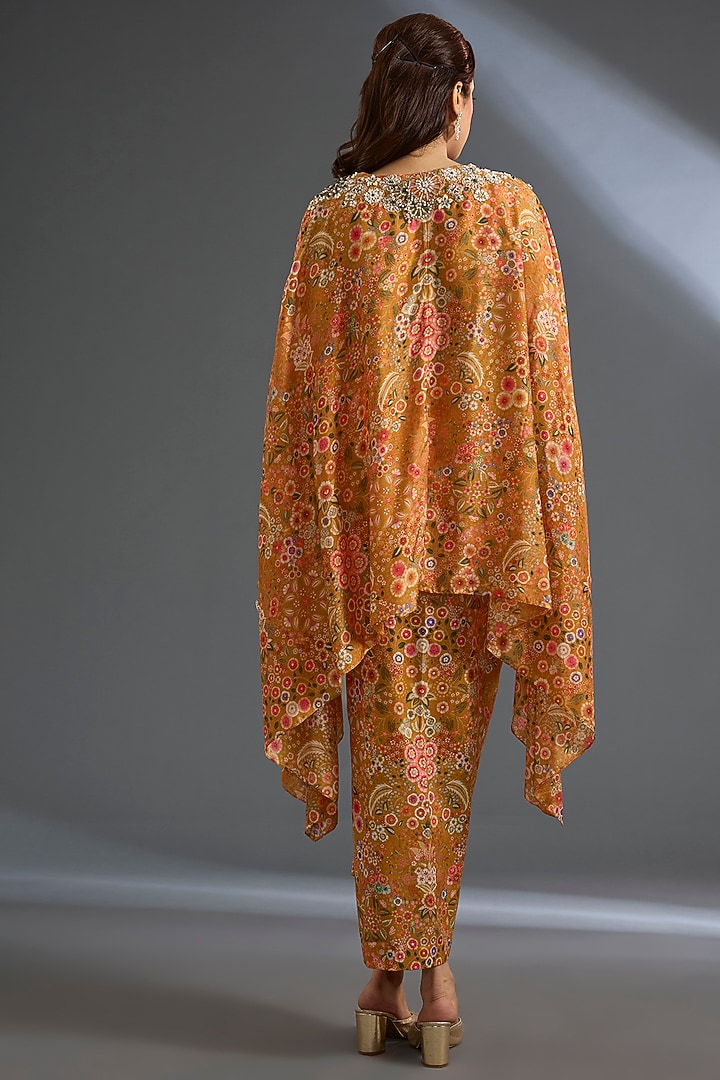 Yellow Fine Silk Printed Cape Set by Ridhi Mehra at Pernia's Pop Up Shop