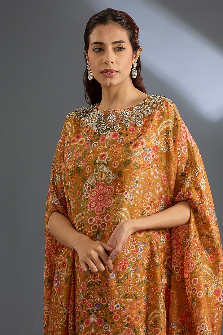 Yellow Fine Silk Printed Cape Set by Ridhi Mehra at Pernia's Pop Up Shop