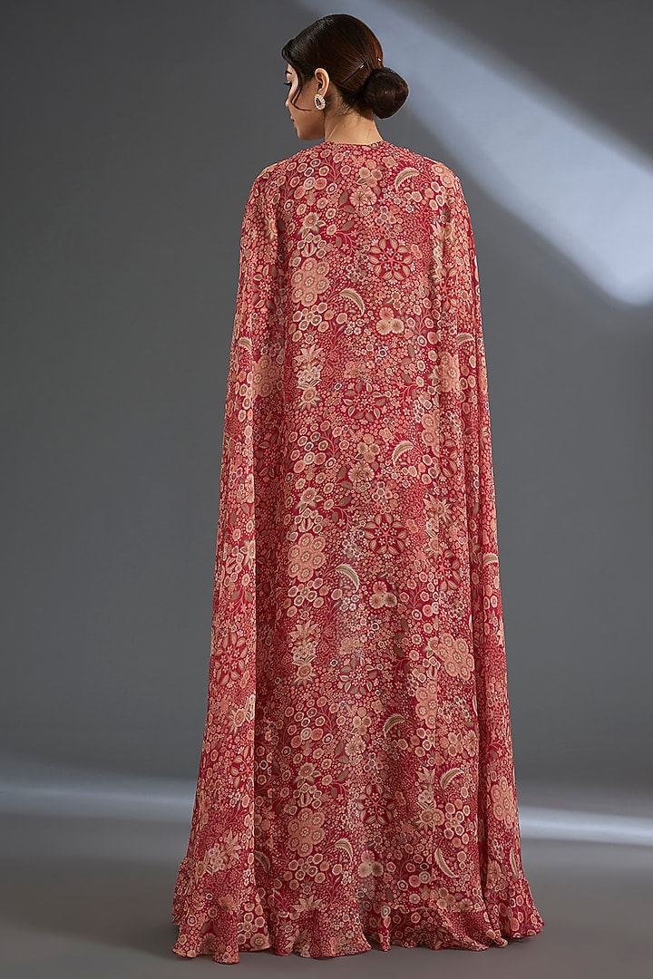 Red Georgette Printed Pant Set by Ridhi Mehra at Pernia's Pop Up Shop