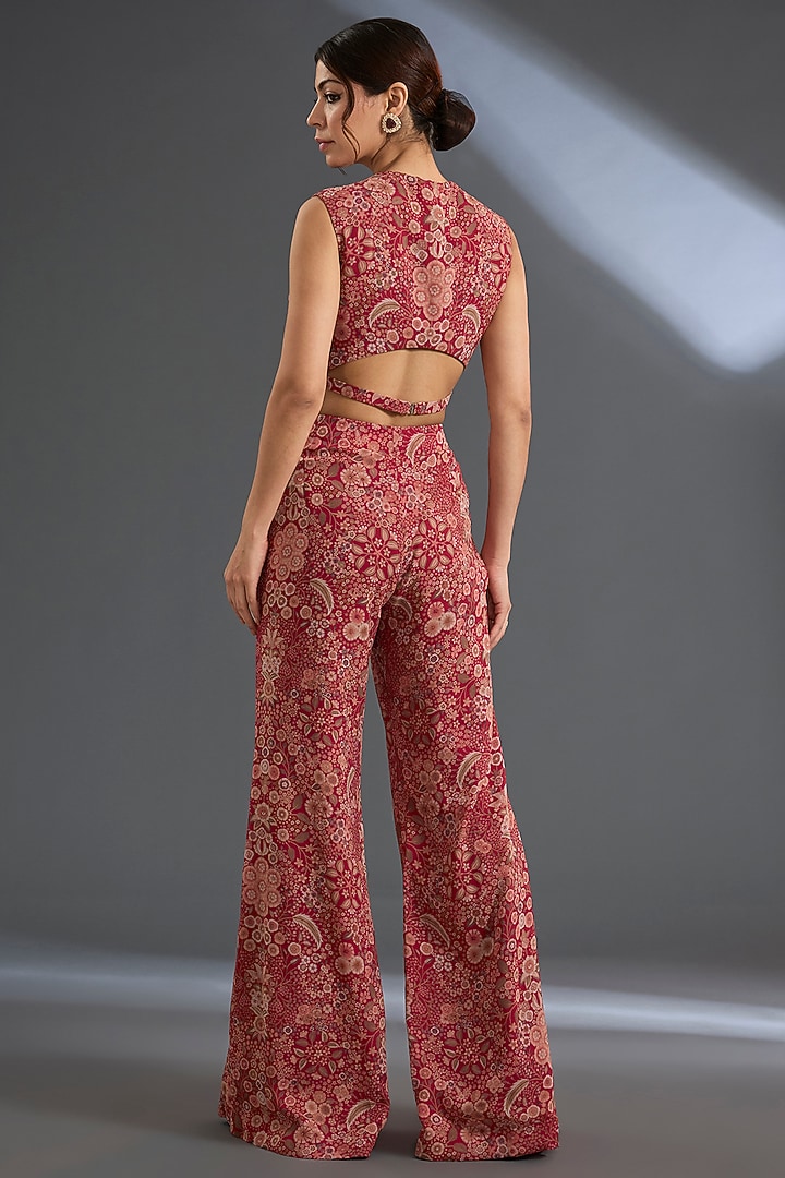 Red Georgette Printed Pant Set by Ridhi Mehra at Pernia's Pop Up Shop