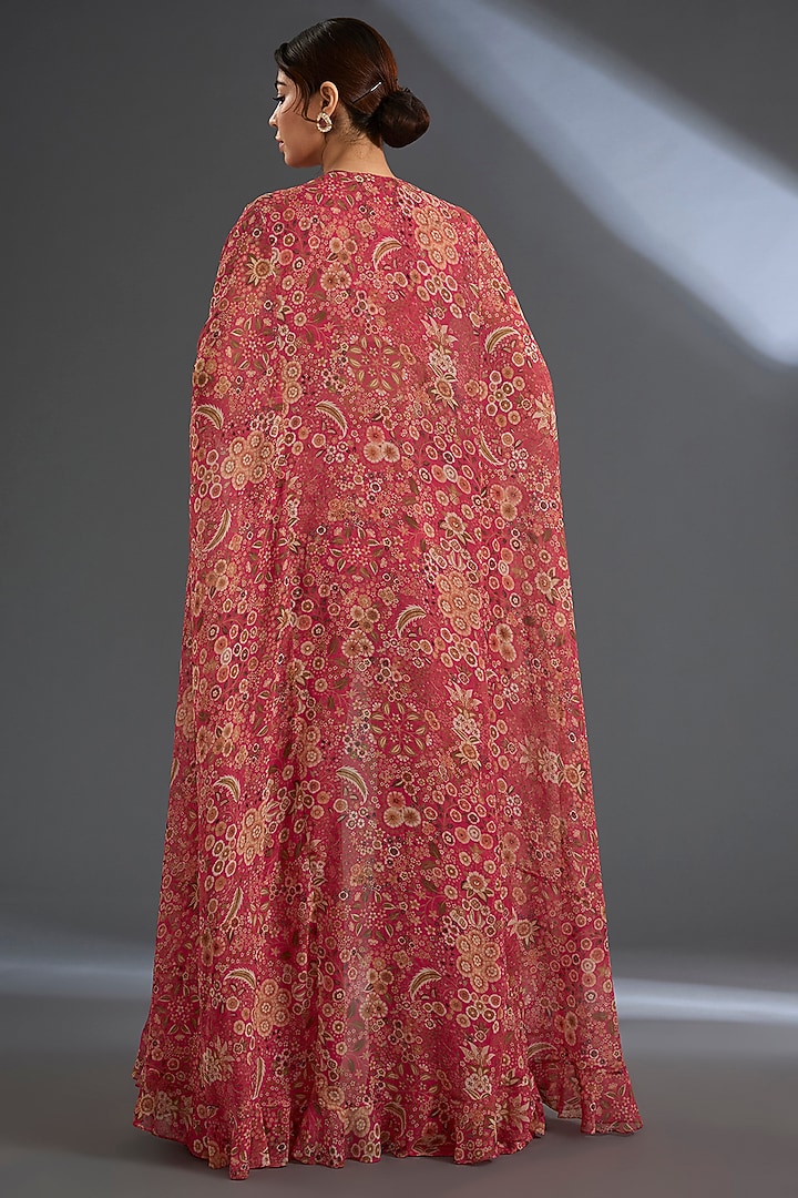Fuschia Georgette Printed Pant Set by Ridhi Mehra at Pernia's Pop Up Shop