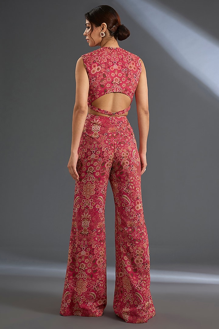 Fuschia Georgette Printed Pant Set by Ridhi Mehra at Pernia's Pop Up Shop