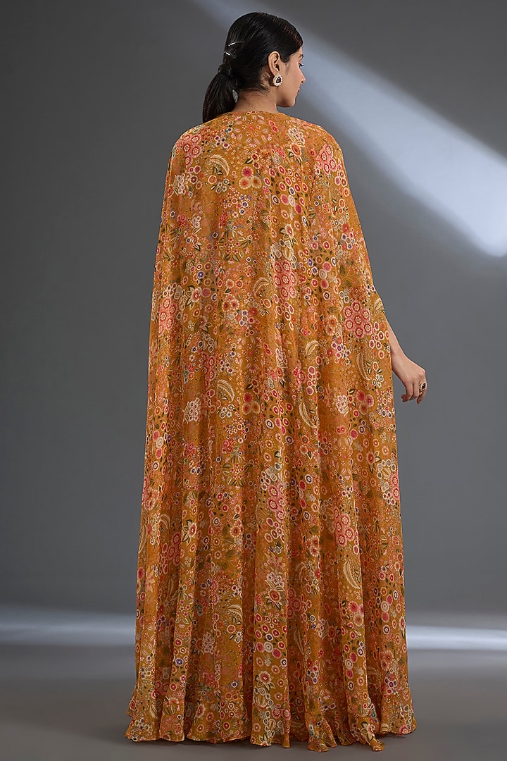 Yellow Georgette Printed Pant Set by Ridhi Mehra at Pernia's Pop Up Shop