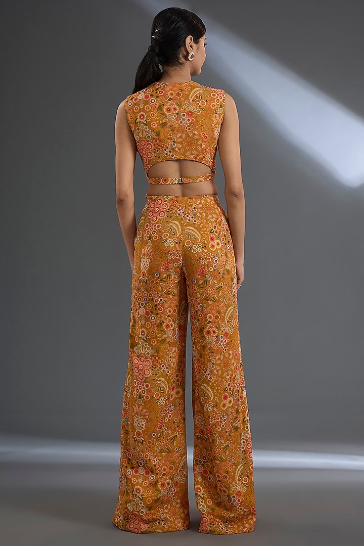 Yellow Georgette Printed Pant Set by Ridhi Mehra at Pernia's Pop Up Shop