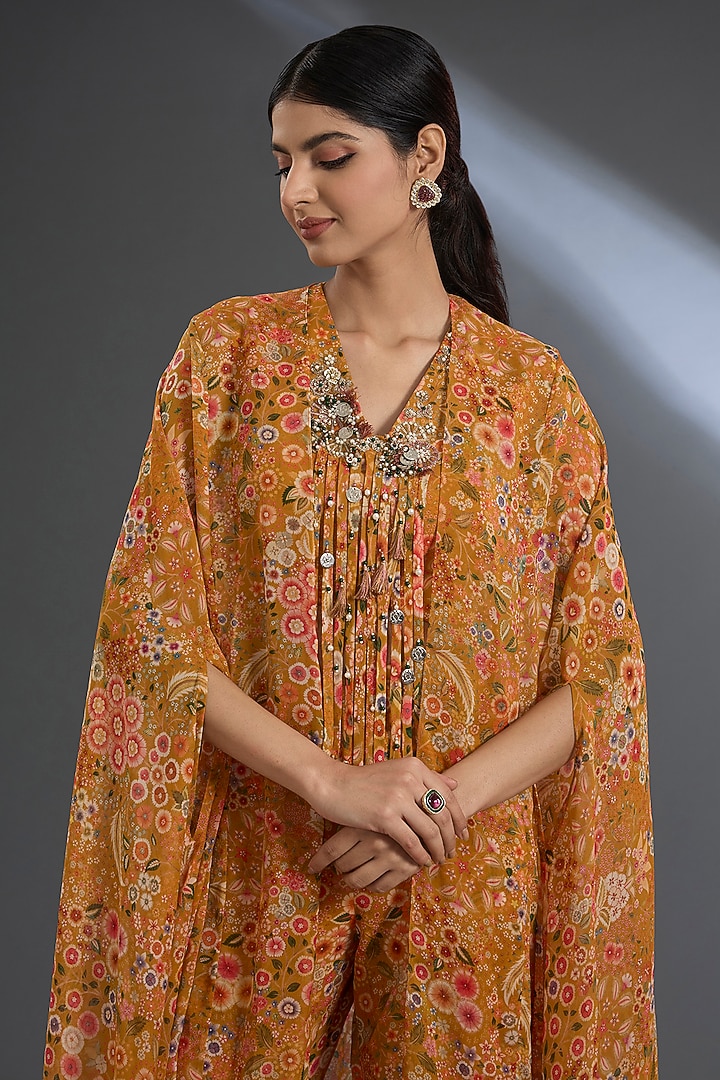 Yellow Georgette Printed Pant Set by Ridhi Mehra at Pernia's Pop Up Shop