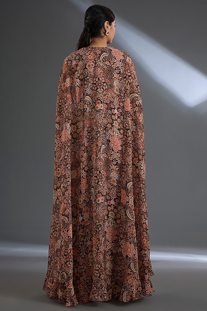 Black Georgette Printed Pant Set by Ridhi Mehra at Pernia's Pop Up Shop