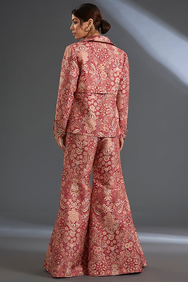 Red Raw Silk Printed Pant Set by Ridhi Mehra at Pernia's Pop Up Shop