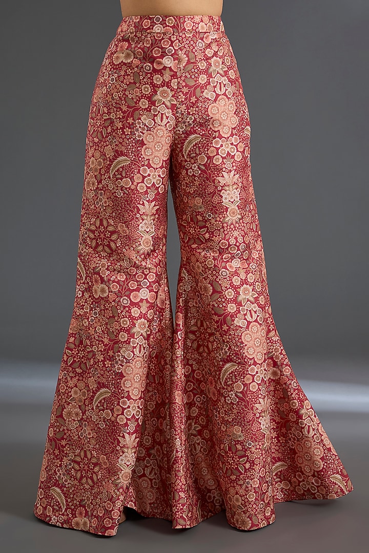 Red Raw Silk Printed Pant Set by Ridhi Mehra at Pernia's Pop Up Shop