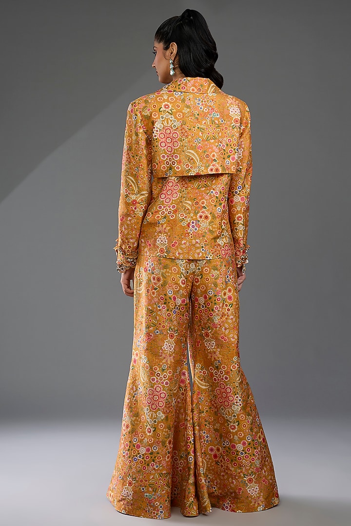 Yellow Raw Silk Printed Jacket Set by Ridhi Mehra at Pernia's Pop Up Shop